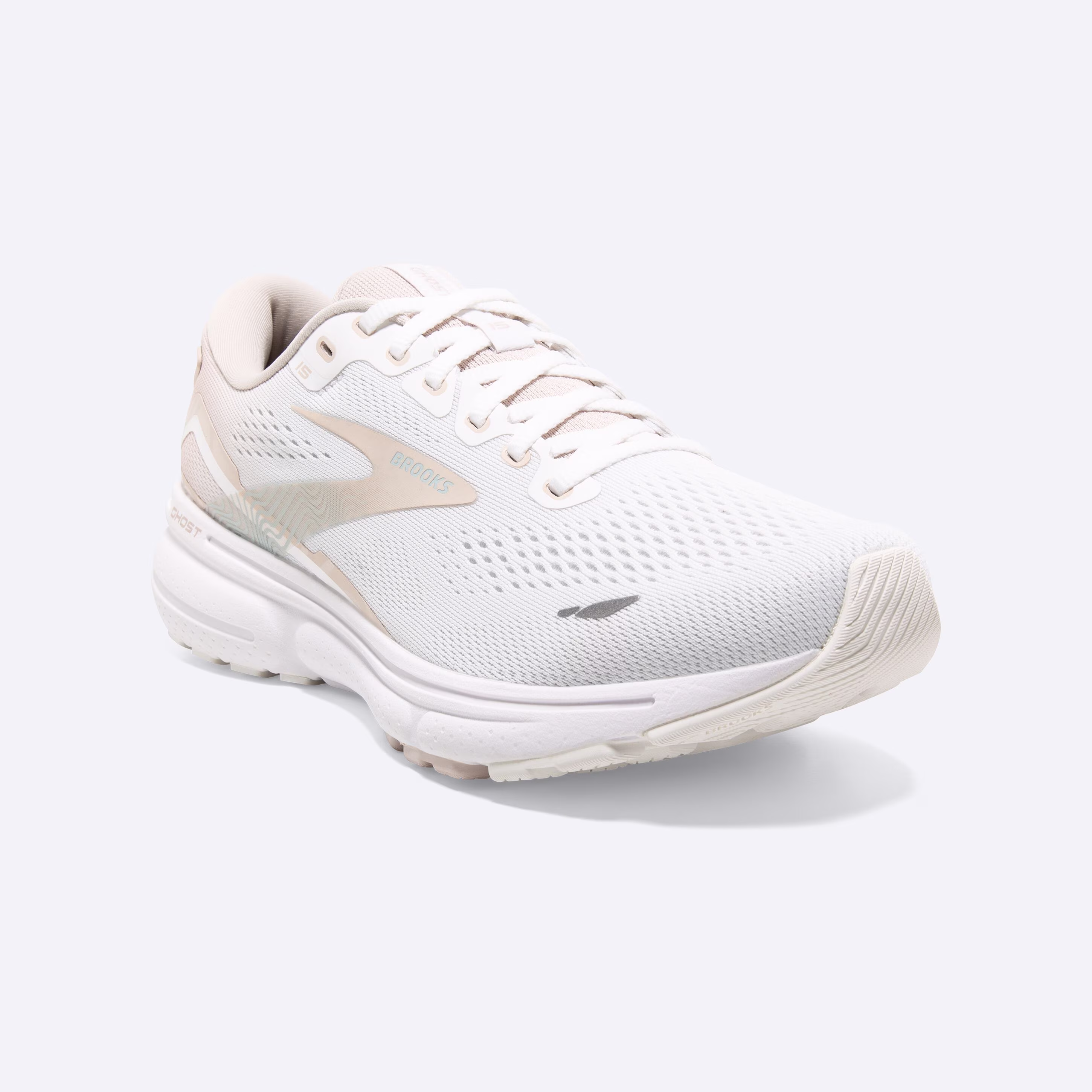 Women's Ghost 15 Neutral Running Shoe -- White/Crystal Grey/Glass