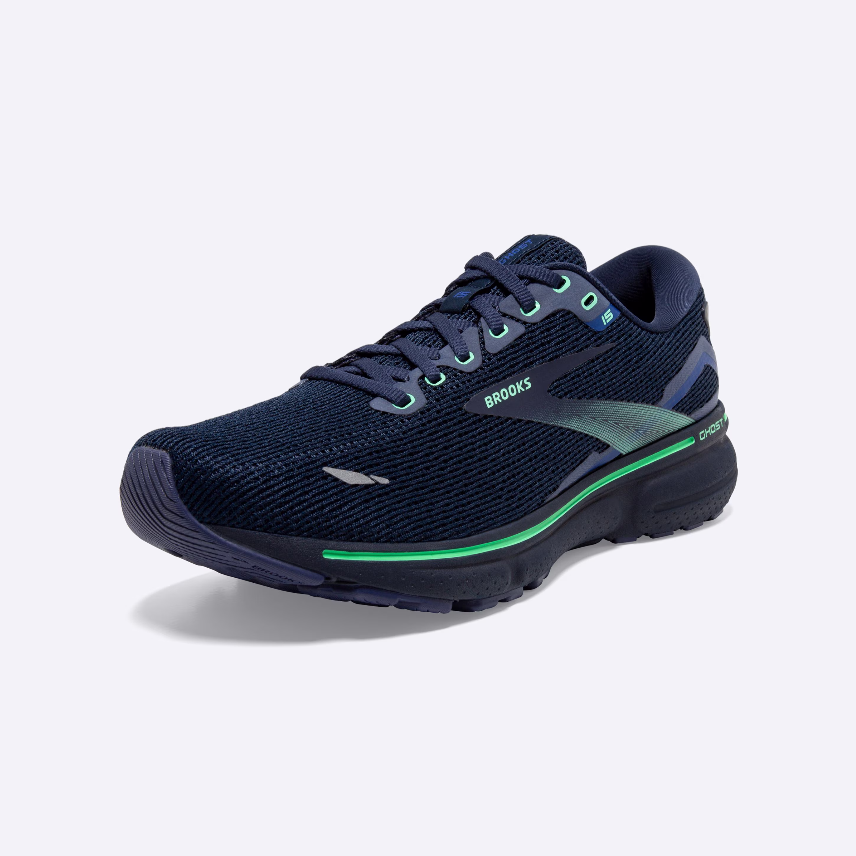 Men's Brooks, Ghost 15 Neutral Running Shoe -- Crown Blue/Black/Green