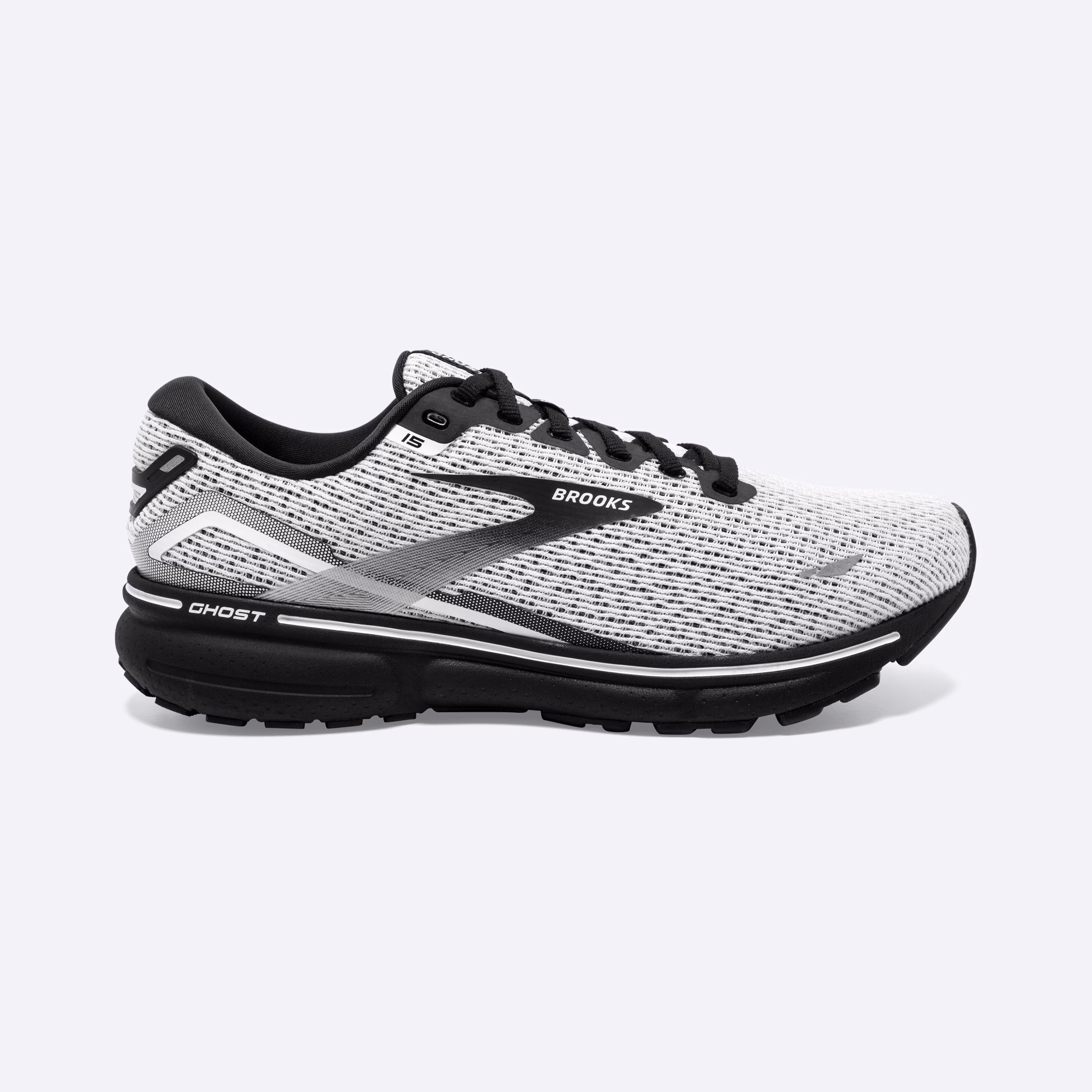 Men's Brooks, Ghost 15 Neutral Running Shoe -- White/Black