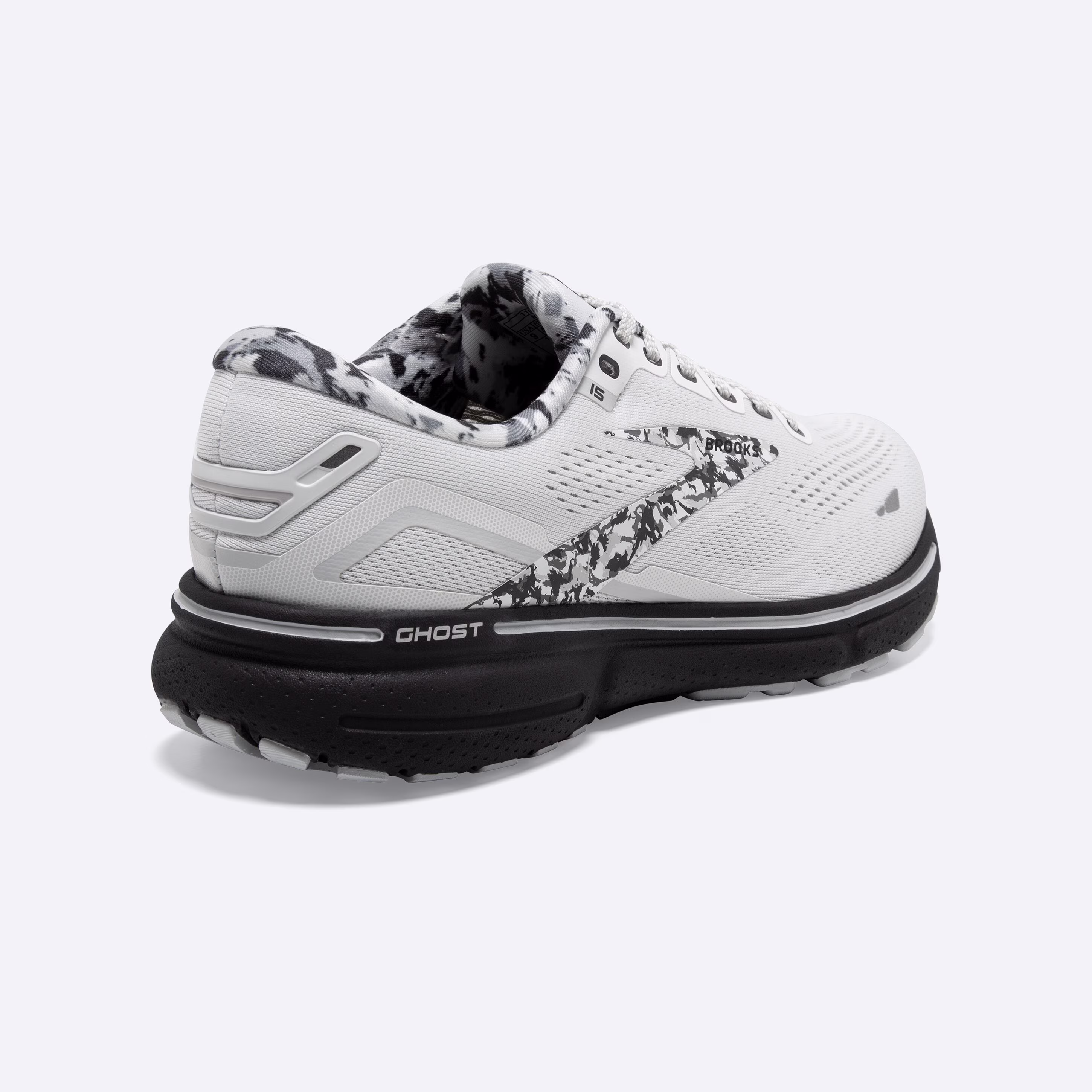Women's Brooks, Ghost 15 Neutral Running Shoe -- White/Ebony/Oyster