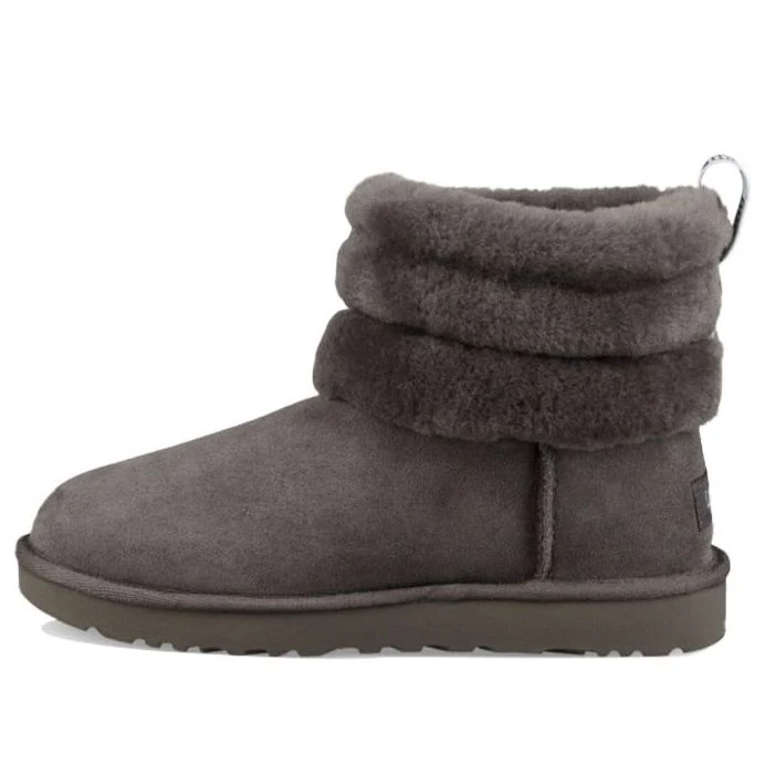 (WMNS) UGG Classic Mini Fluff Quilted Boot Fleece Lined Gray Brown 1098533-CHRC