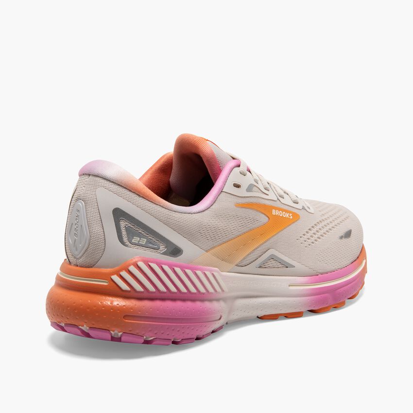 Women's Brooks, Adrenaline GTS 23 Running Shoe - White Sand/Sunset/Fuchsia