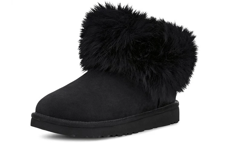 (WMNS) UGG Classic Mini Fluff Collar Fleece Lined Black 1112491-BLK