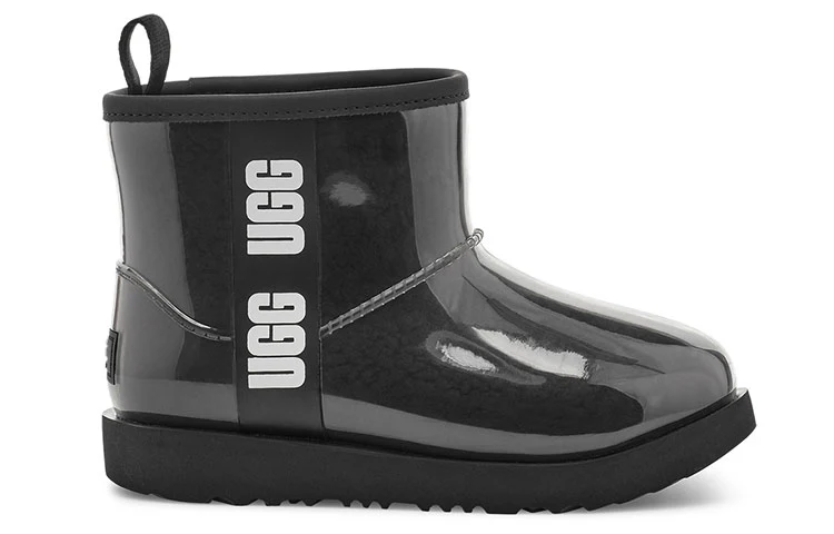 UGG Classic Clear Mini II Large LOGO Fleece Lined Big Boys Black 1112386K-BLK