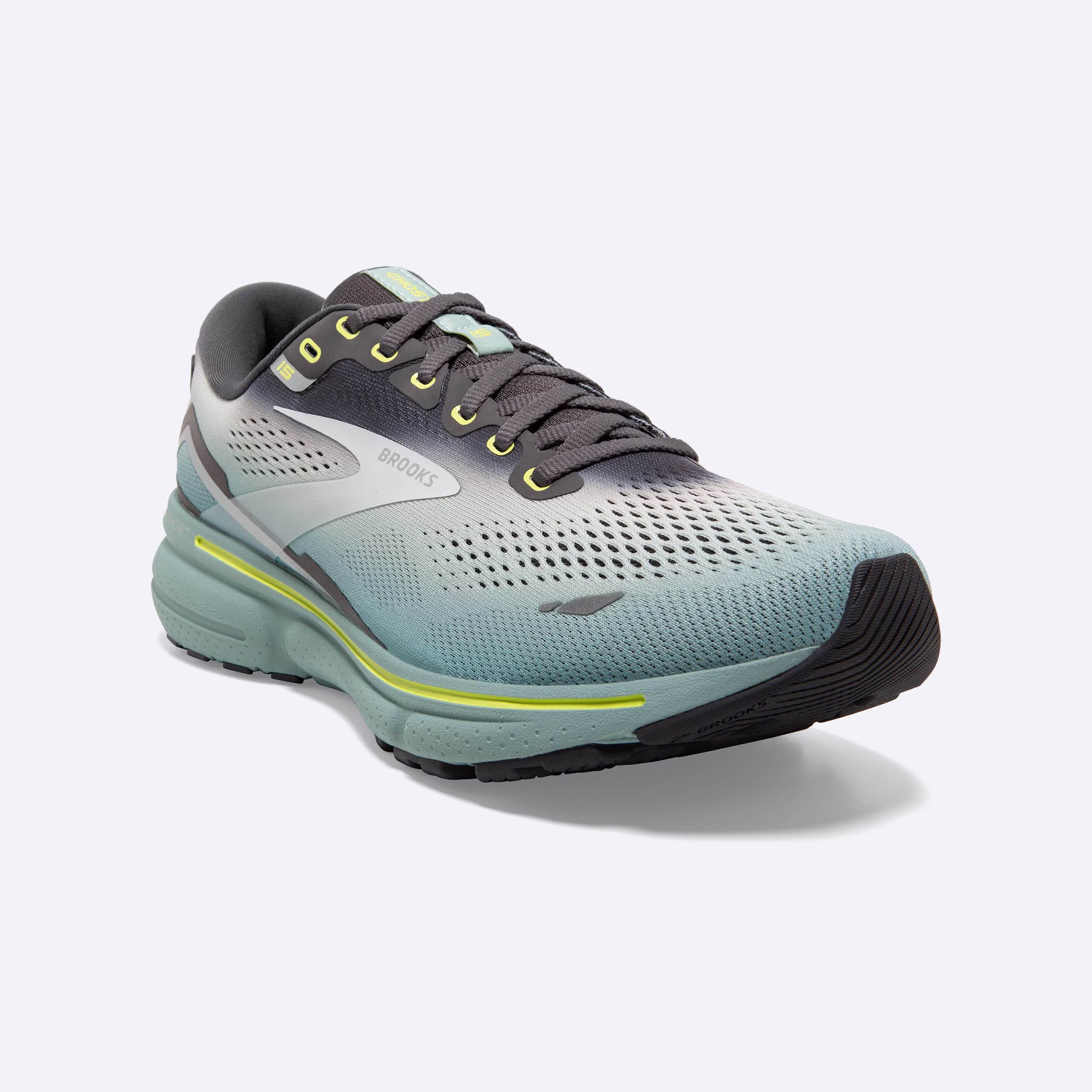 Men's Brooks, Ghost 15 Neutral Running Shoe -- Grey/Oyster/Cloud Blue