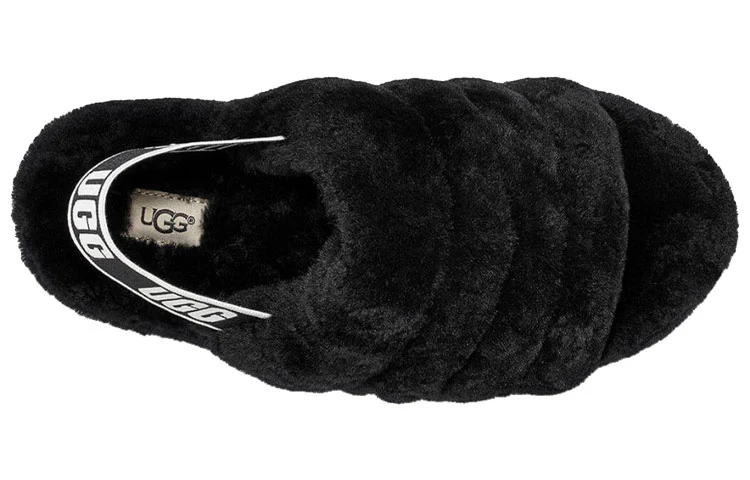 (WMNS) UGG Fluff Yeah Slide Thick Sole Slipper Black 1095119-BLK