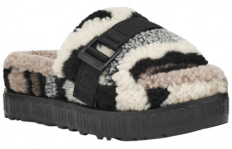 (WMNS) UGG Fluffita Cali Collage Slipper Beige Black 1118750-BKGY