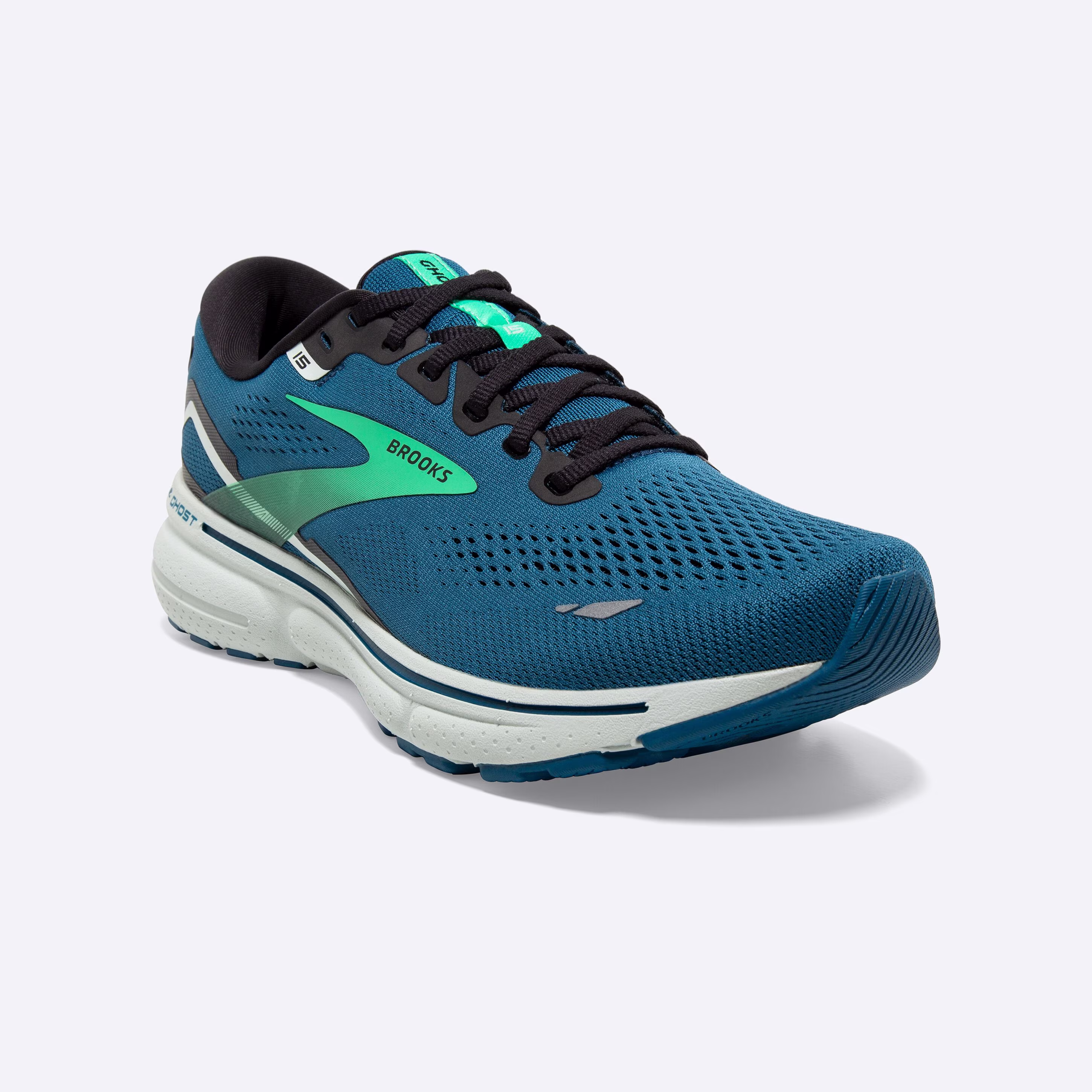 Men's Brooks, Ghost 15 Neutral Running Shoe -- Moroccan Blue/Black/Spring Bud