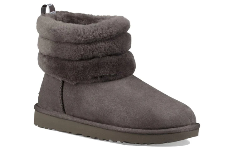 (WMNS) UGG Classic Mini Fluff Quilted Boot Fleece Lined Gray Brown 1098533-CHRC