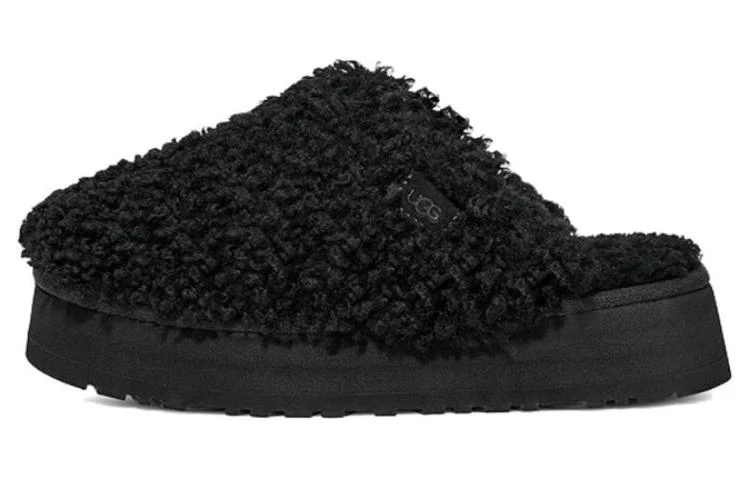 (WMNS) UGG Maxi Curly Platform Slippers 'Black' 1133171-BLK