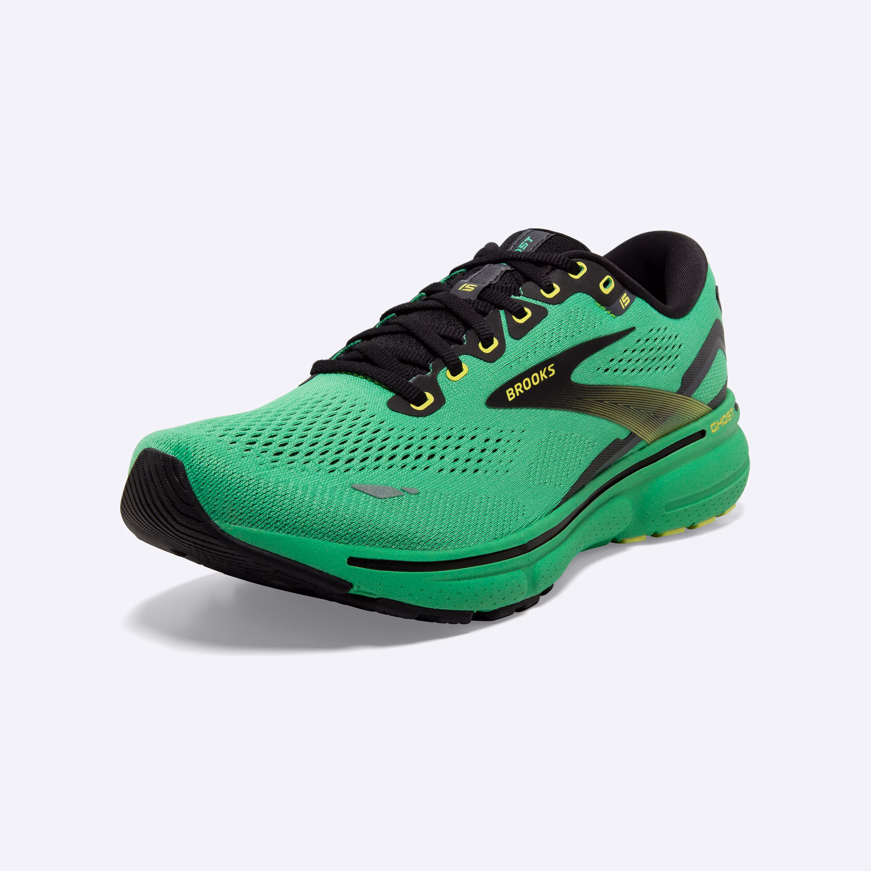 Men's Brooks, Ghost 15 Neutral Running Shoe -- Green/Black/Sharp Green