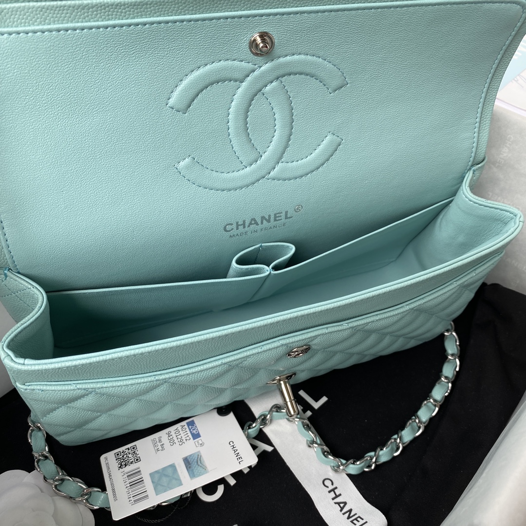 CHANEL CLASSIC 11.12 HANDBAG Lambskin & Brown Metal Blue-A01112