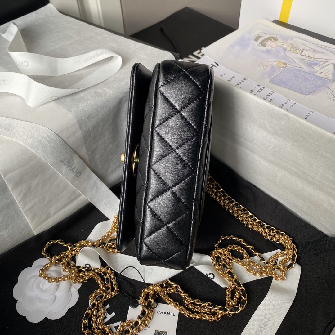 CHANEL Mini flap bag Polished lambskin with gold coloured metal black-AS4972