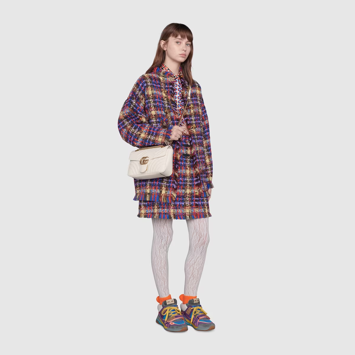 GG Marmont Small White Matelass Shoulder Bag