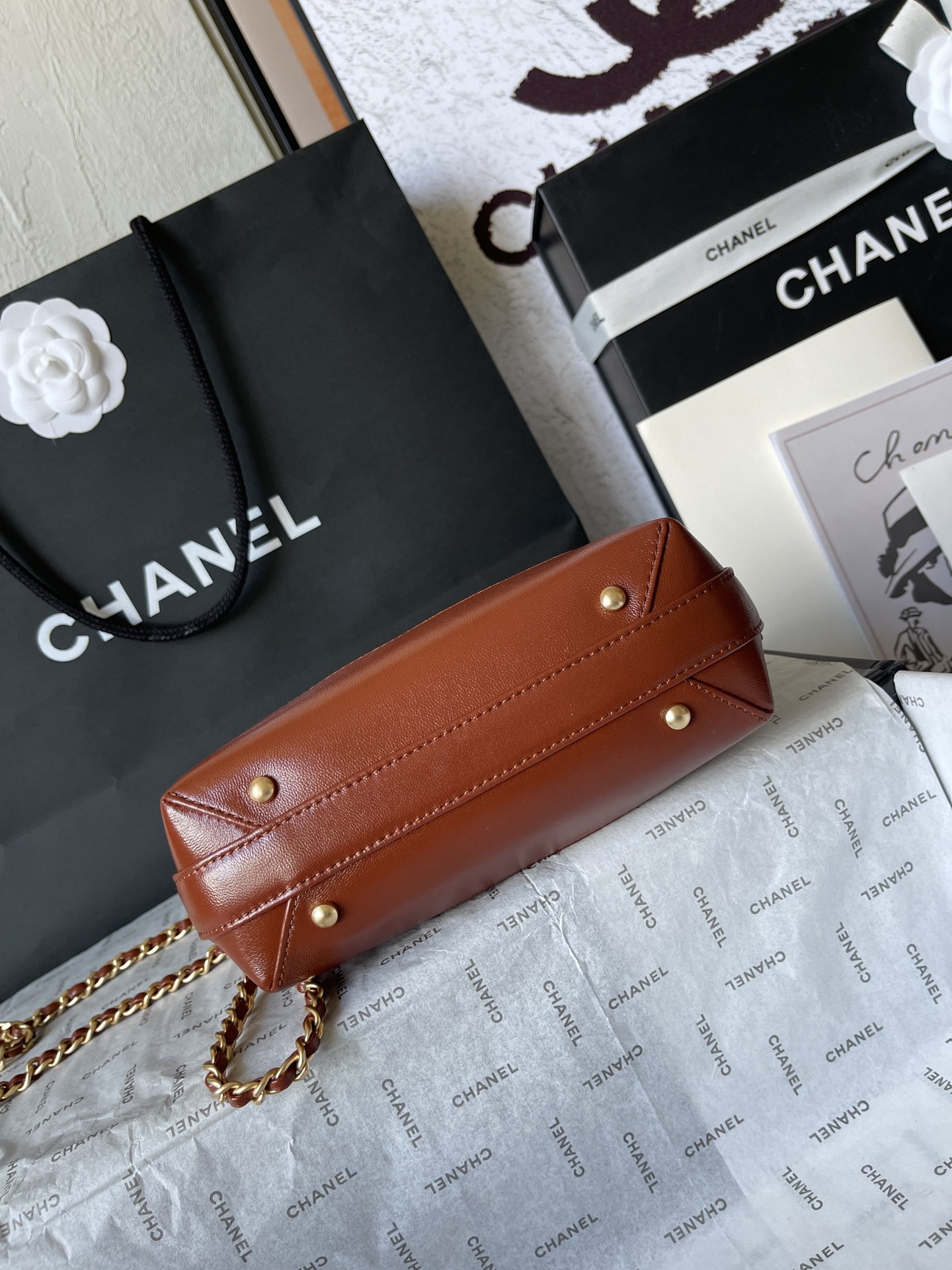 CHANEL Mini Bag with Top Handle Brown-AS4958