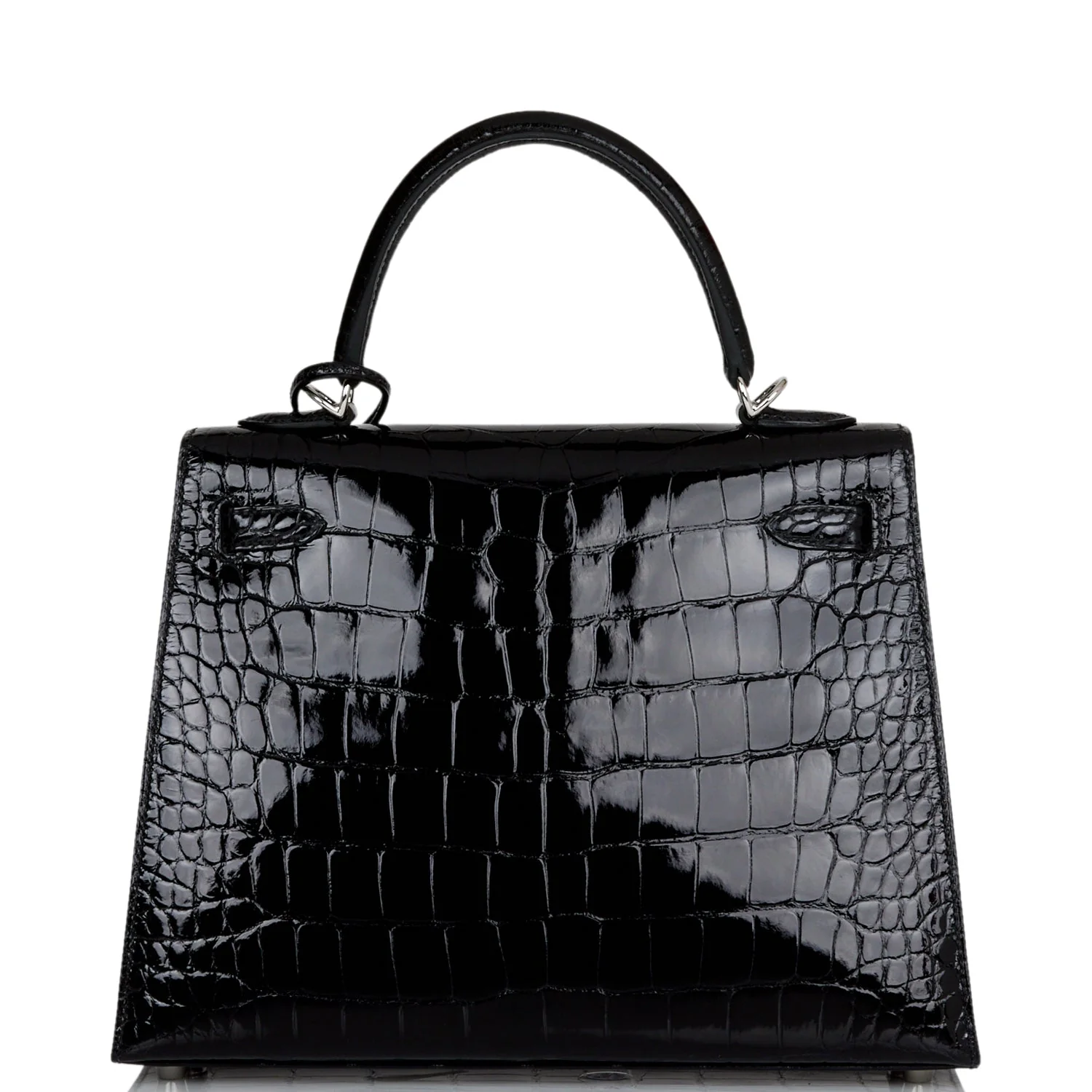 Her Kelly Sellier 25 Black Shiny Alligator Palladium Hardware
