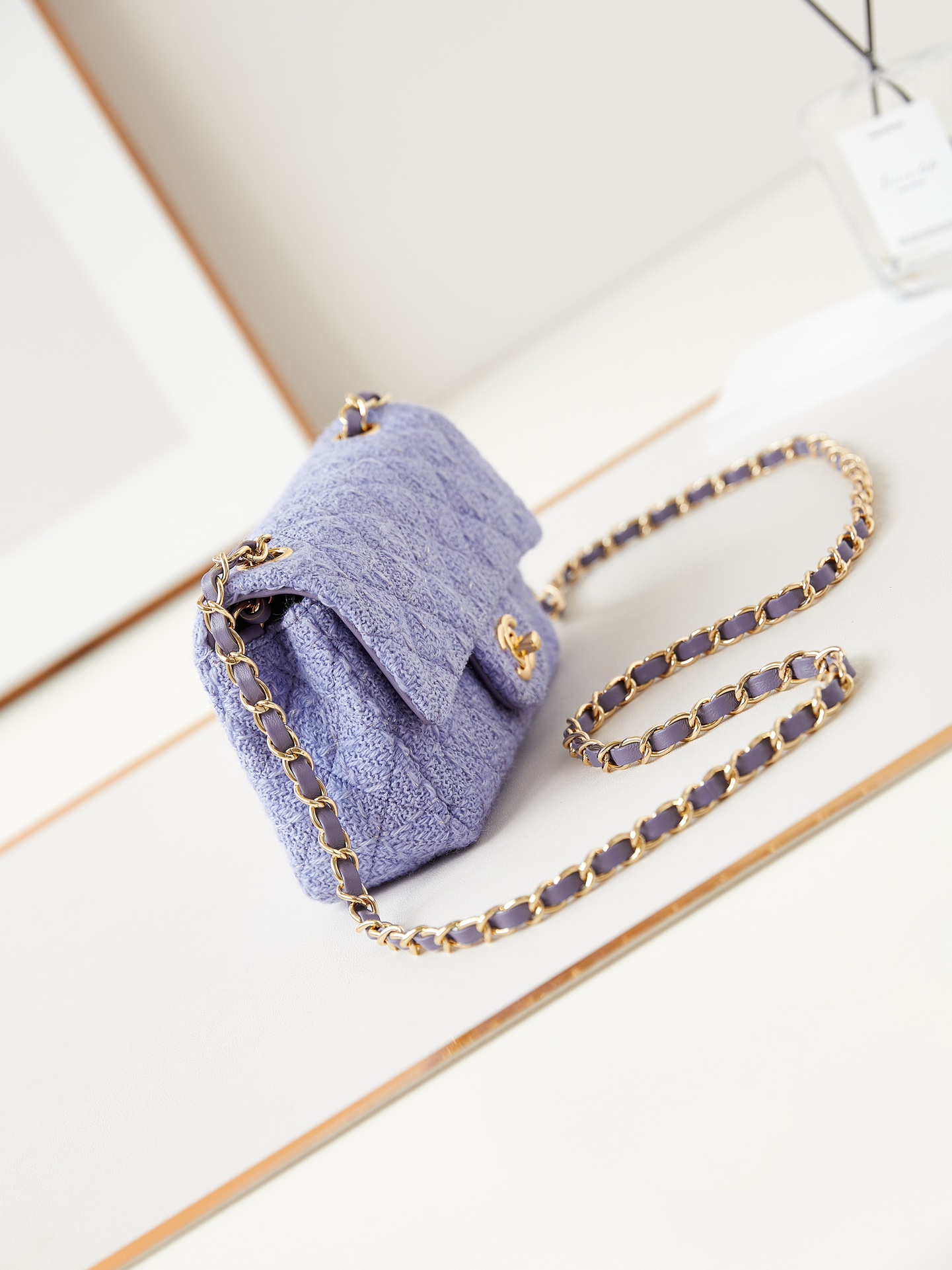 CHANEL Mini Classic Handbag & Gold-Tone Metal Purple-A69900