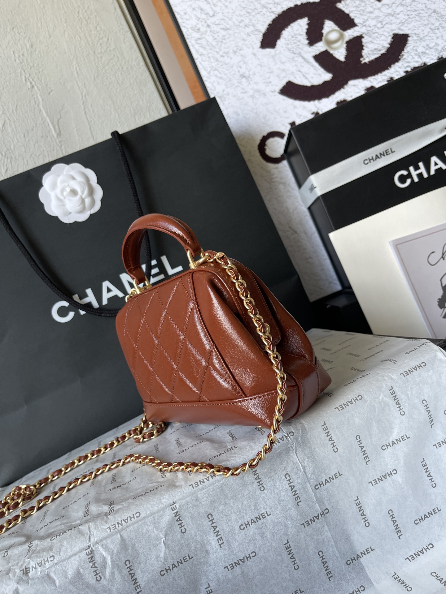 CHANEL Mini Bag with Top Handle Brown-AS4958