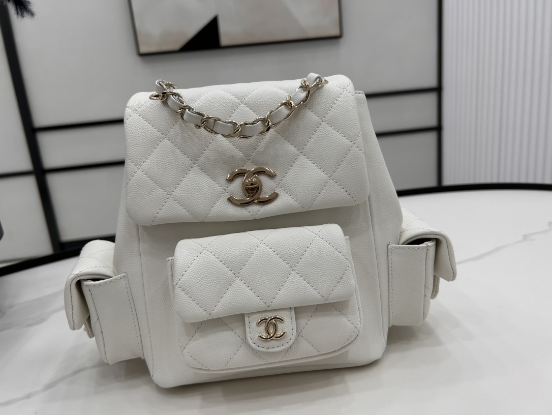 CHANEL Grained Shiny Calfskin & Gold-Tone Metal Withe - AS4398