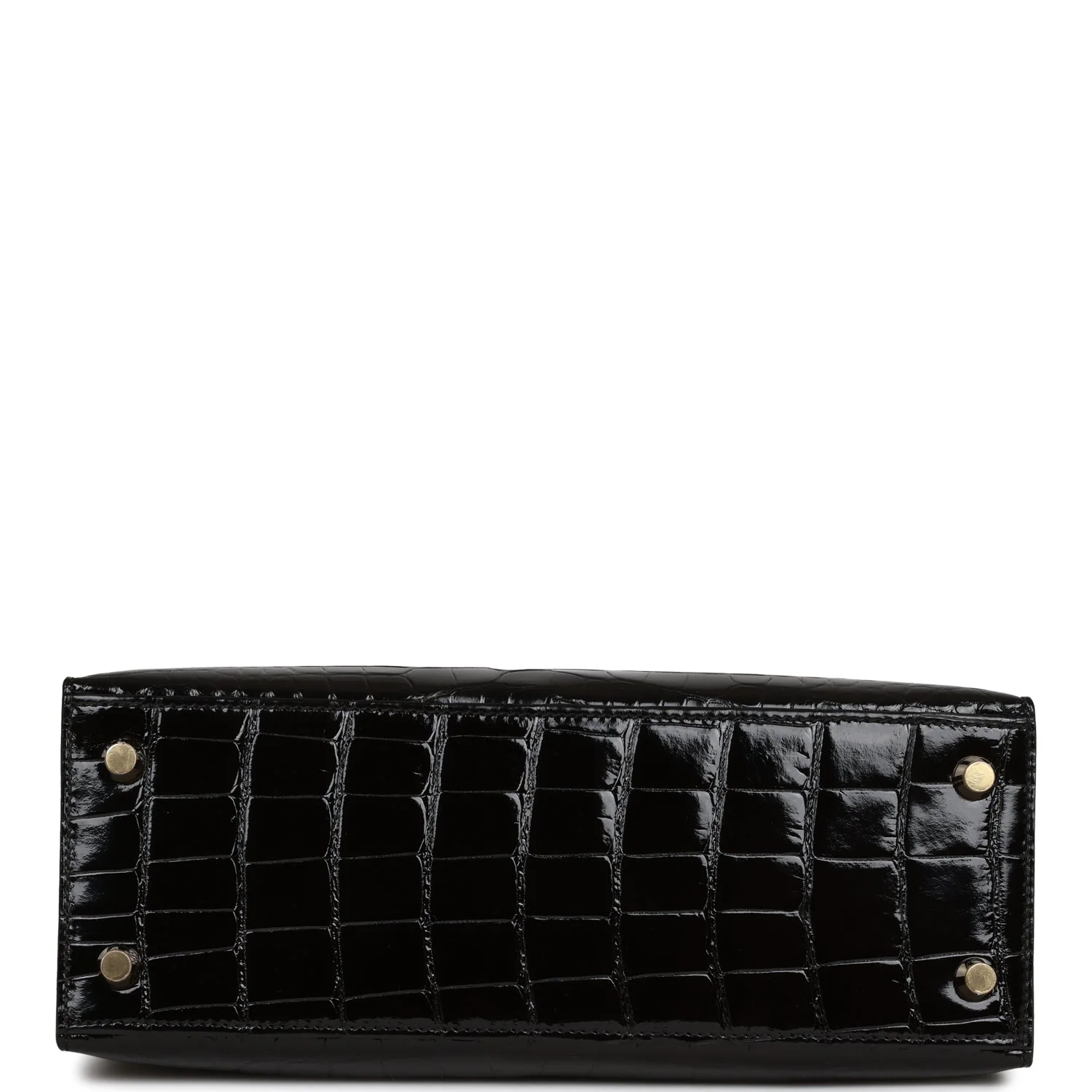 Her Kelly Sellier 25 Black Shiny Alligator Gold Hardware