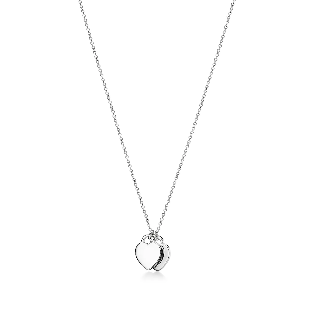 Red Double Heart Tag Pendant in Silver with a Diamond, Mini