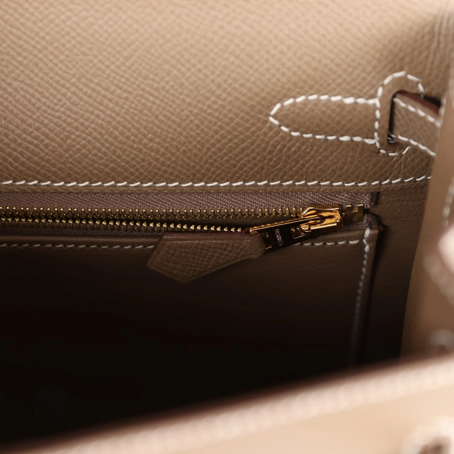 Her Kelly Sellier 25 Etoupe Epsom Gold Hardware