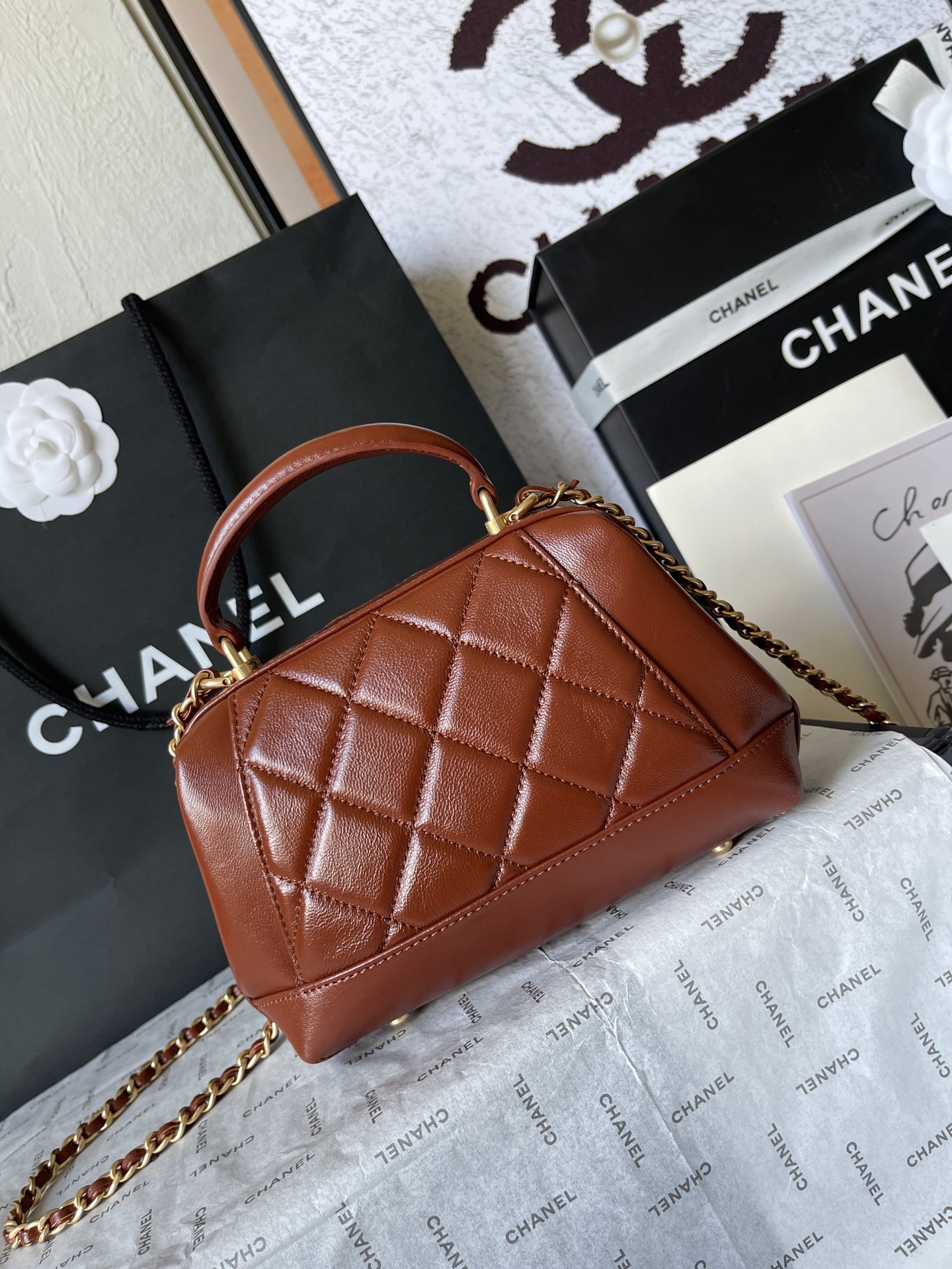 CHANEL Mini Bag with Top Handle Brown-AS4958