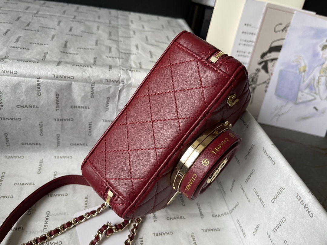 CHANEL Camera bag Sheep leather and gold metal Red-AS4817