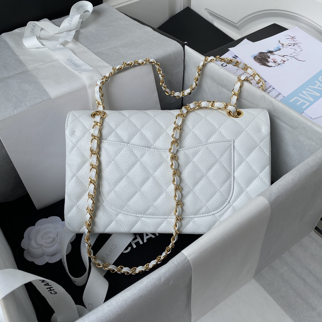 CHANEL CLASSIC 11.12 HANDBAG Lambskin & Brown Metal White-A01112
