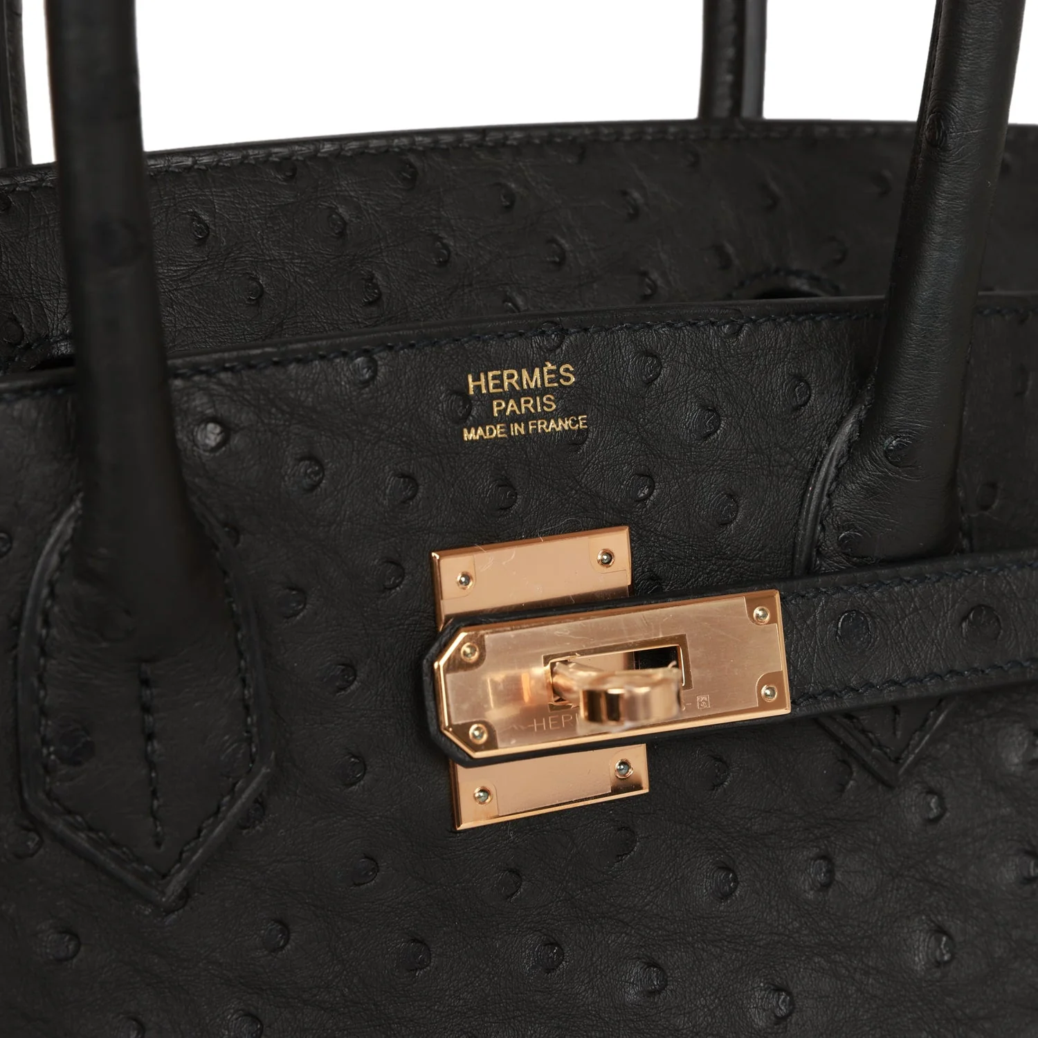 Her Birkin 30 Black Ostrich Rose Gold Hardware