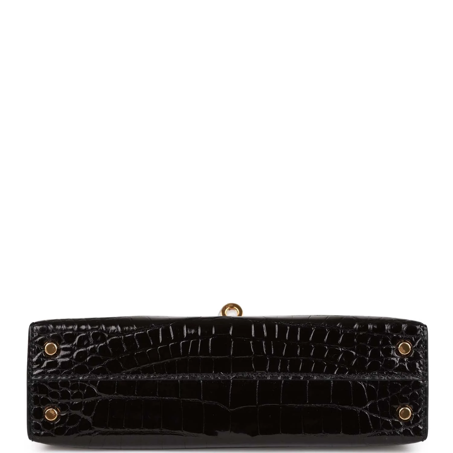 Her Kelly Sellier 20 Black Shiny Alligator Gold Hardware