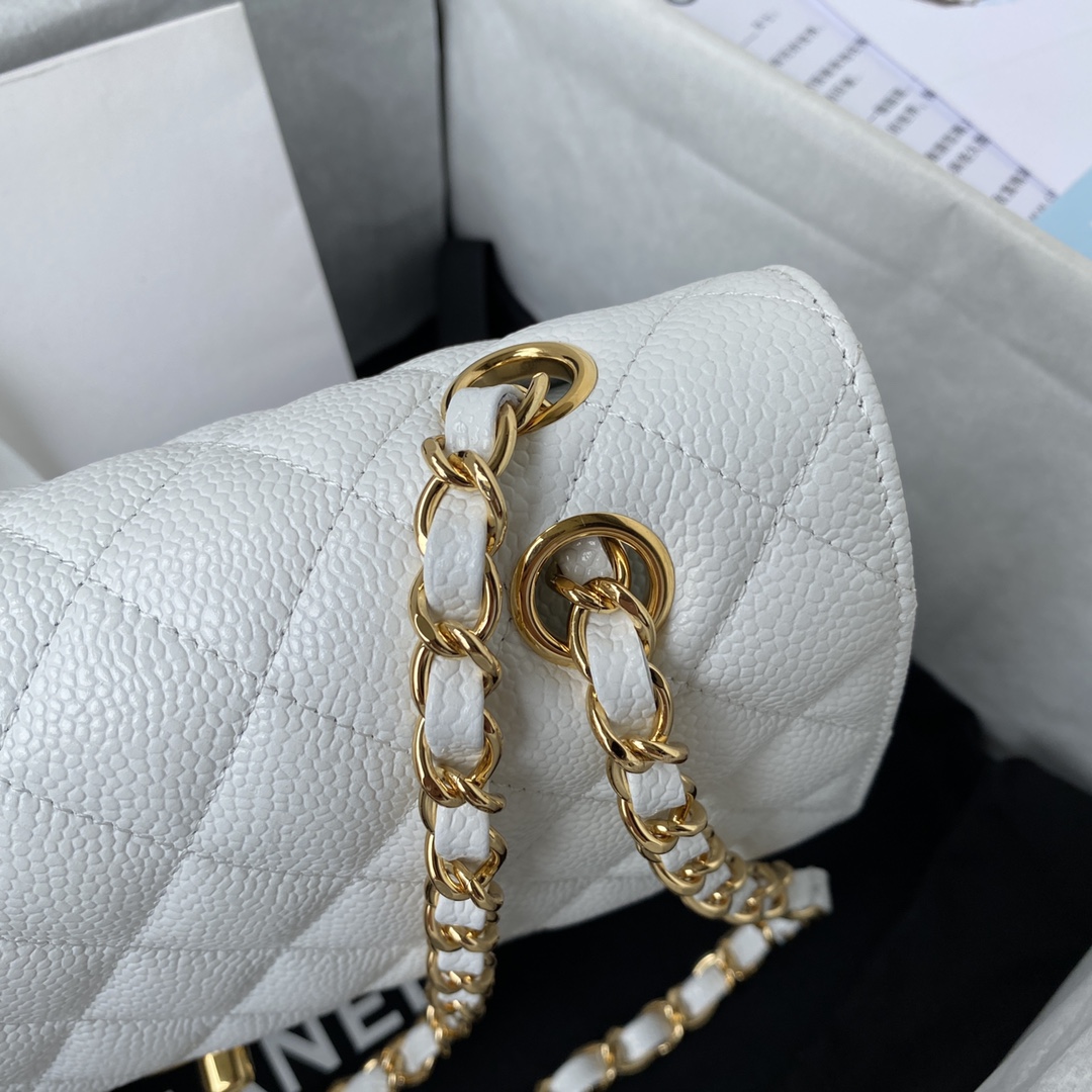 CHANEL CLASSIC 11.12 HANDBAG Lambskin & Brown Metal White-A01112
