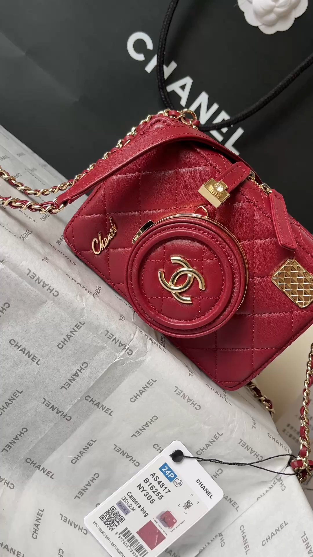 CHANEL Camera bag Sheep leather and gold metal Red-AS4817