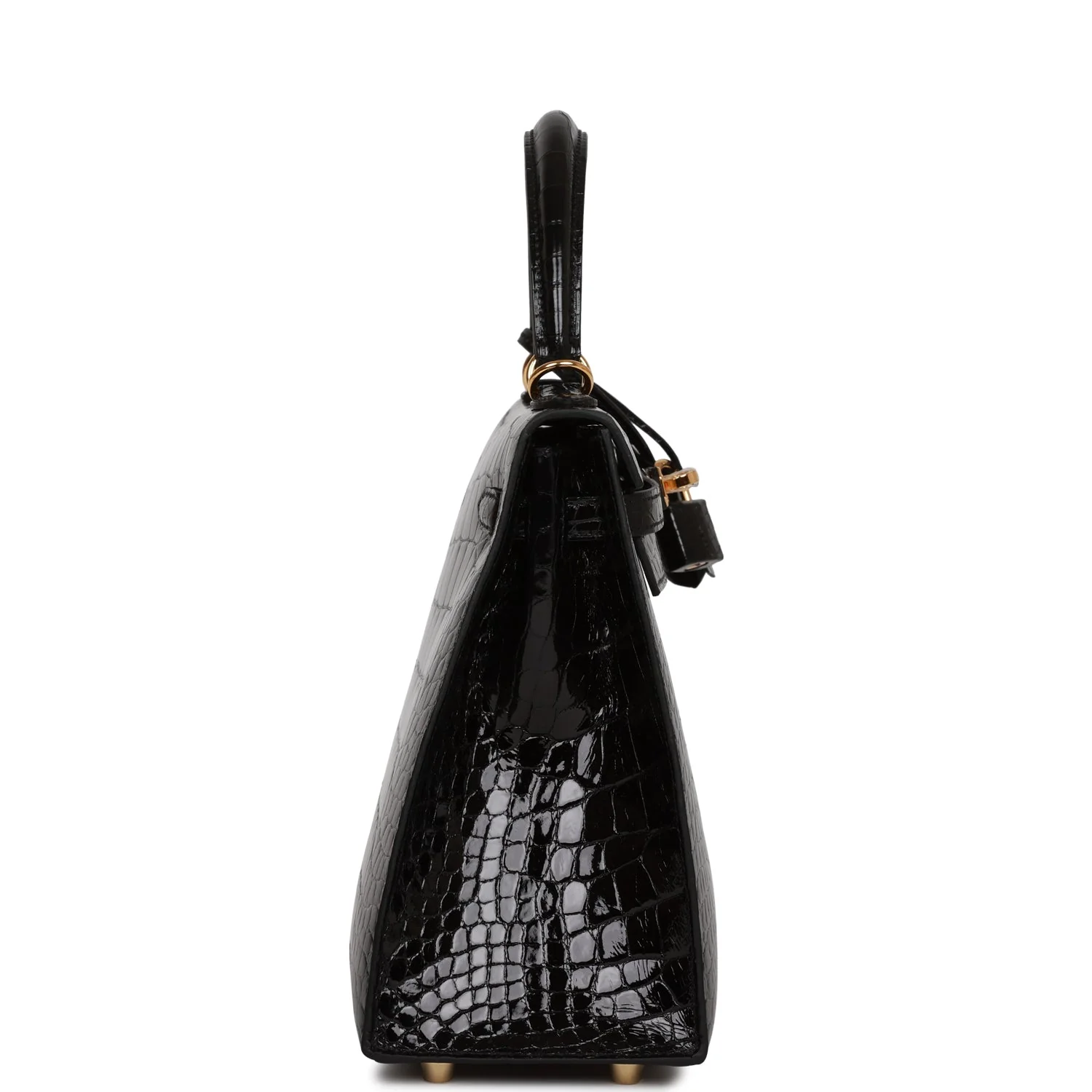 Her Kelly Sellier 25 Black Shiny Alligator Gold Hardware