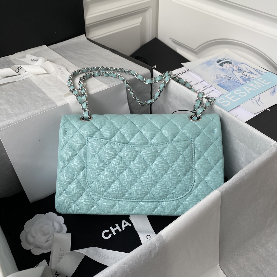 CHANEL CLASSIC 11.12 HANDBAG Lambskin & Brown Metal Blue-A01112