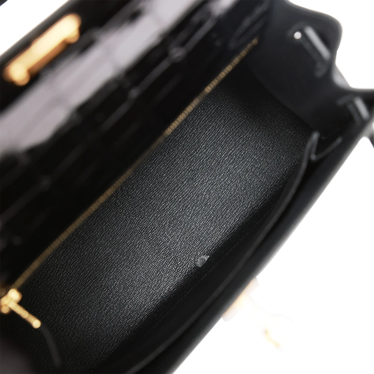 Her Kelly Sellier 25 Black Shiny Alligator Gold Hardware