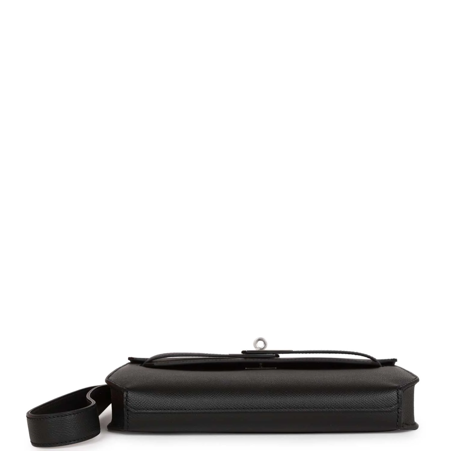 Her Kelly Depeches 25 Black Epsom Palladium Hardware