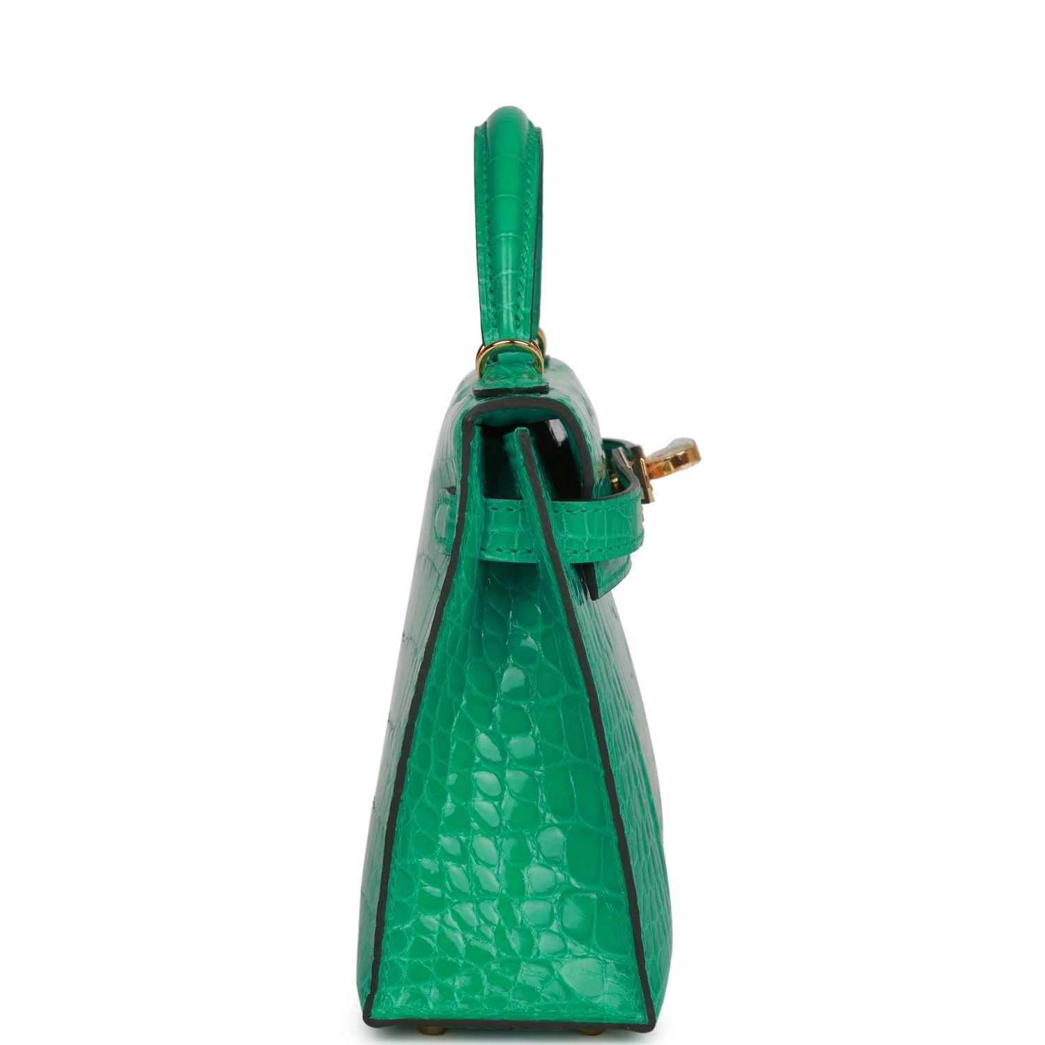 Her Kelly Sellier 20 Vert Jade Shiny Alligator Gold Hardware