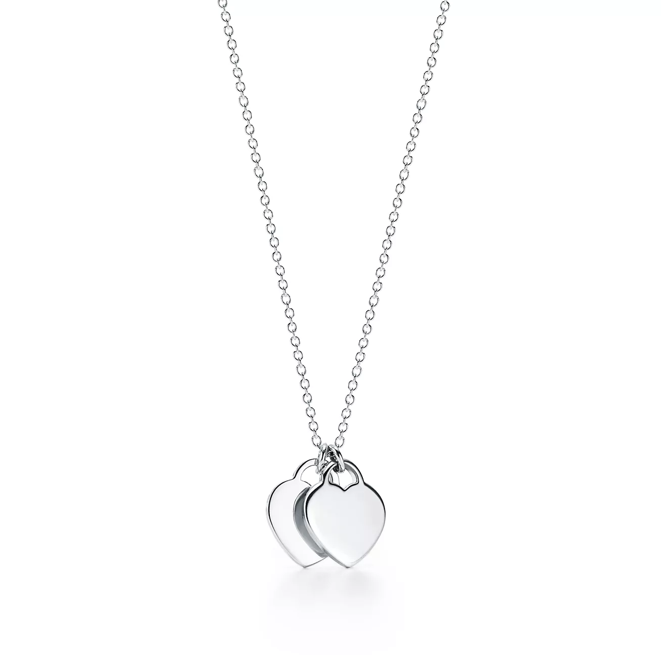 Red Double Heart Tag Pendant in Silver, Mini