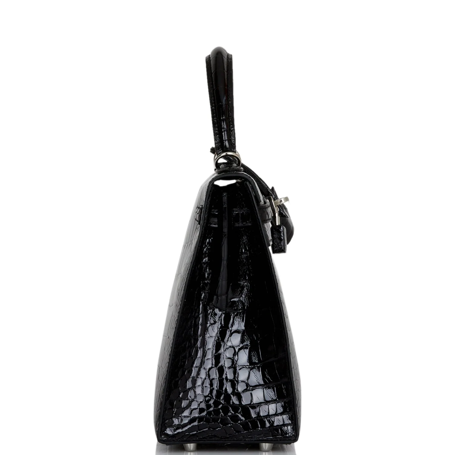 Her Kelly Sellier 25 Black Shiny Alligator Palladium Hardware