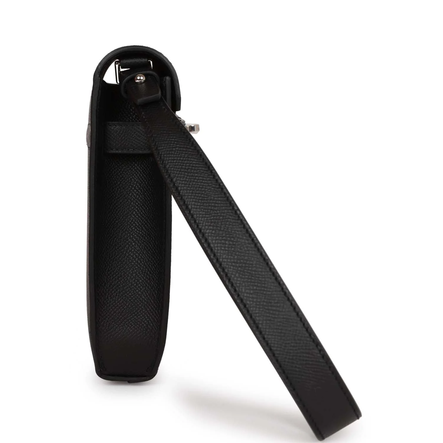Her Kelly Depeches 25 Black Epsom Palladium Hardware