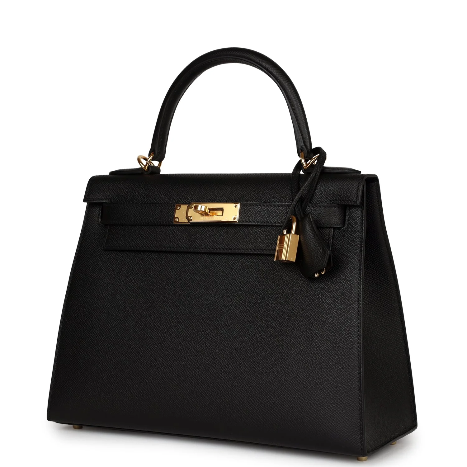 Her Kelly Sellier 28 Black Epsom Gold Hardware