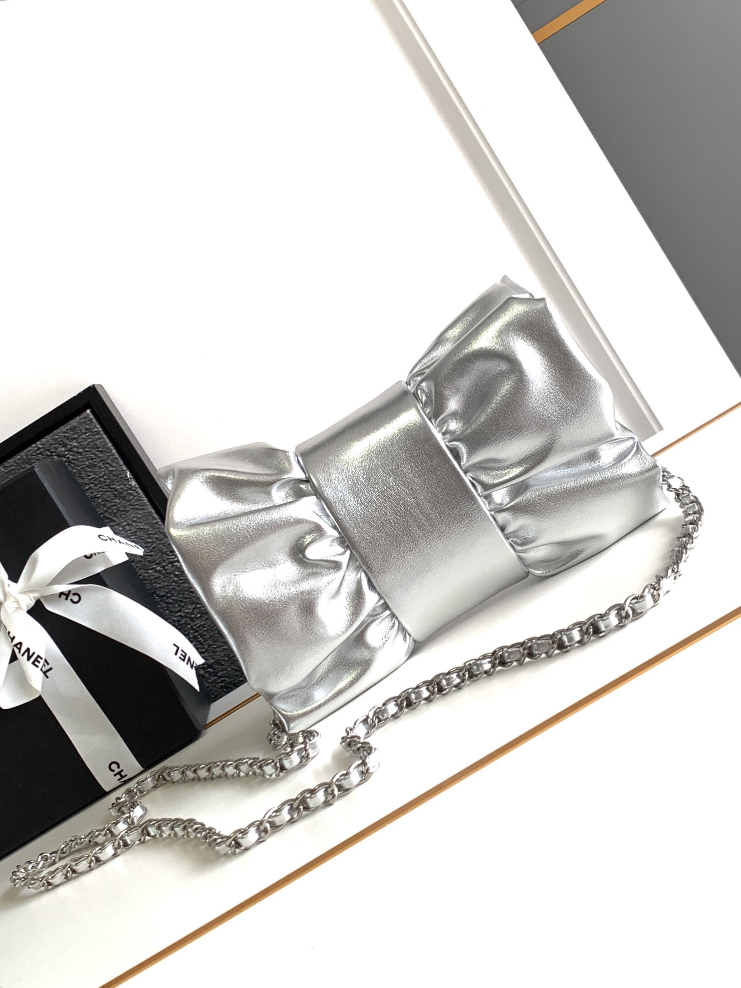 CHANEL Metallic Lambskin & Silver-Tone Metal Silver - AS5129