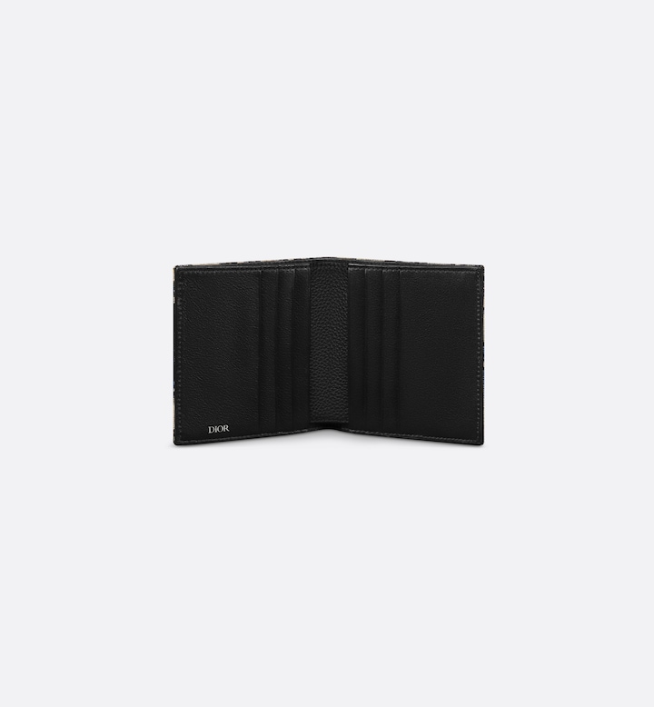Vertical Bifold Wallet Beige and Black Oblique Jacquard