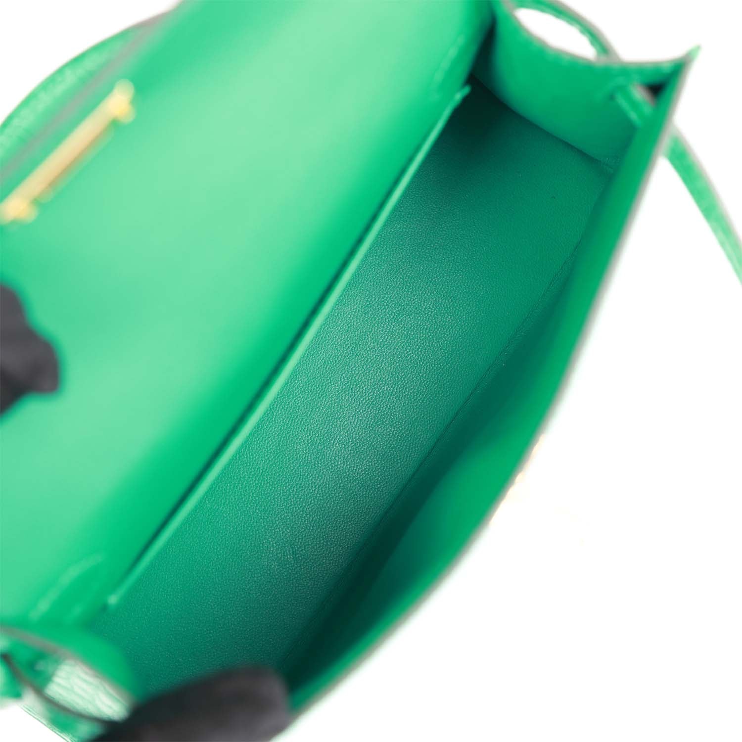 Her Kelly Sellier 20 Vert Jade Shiny Alligator Gold Hardware