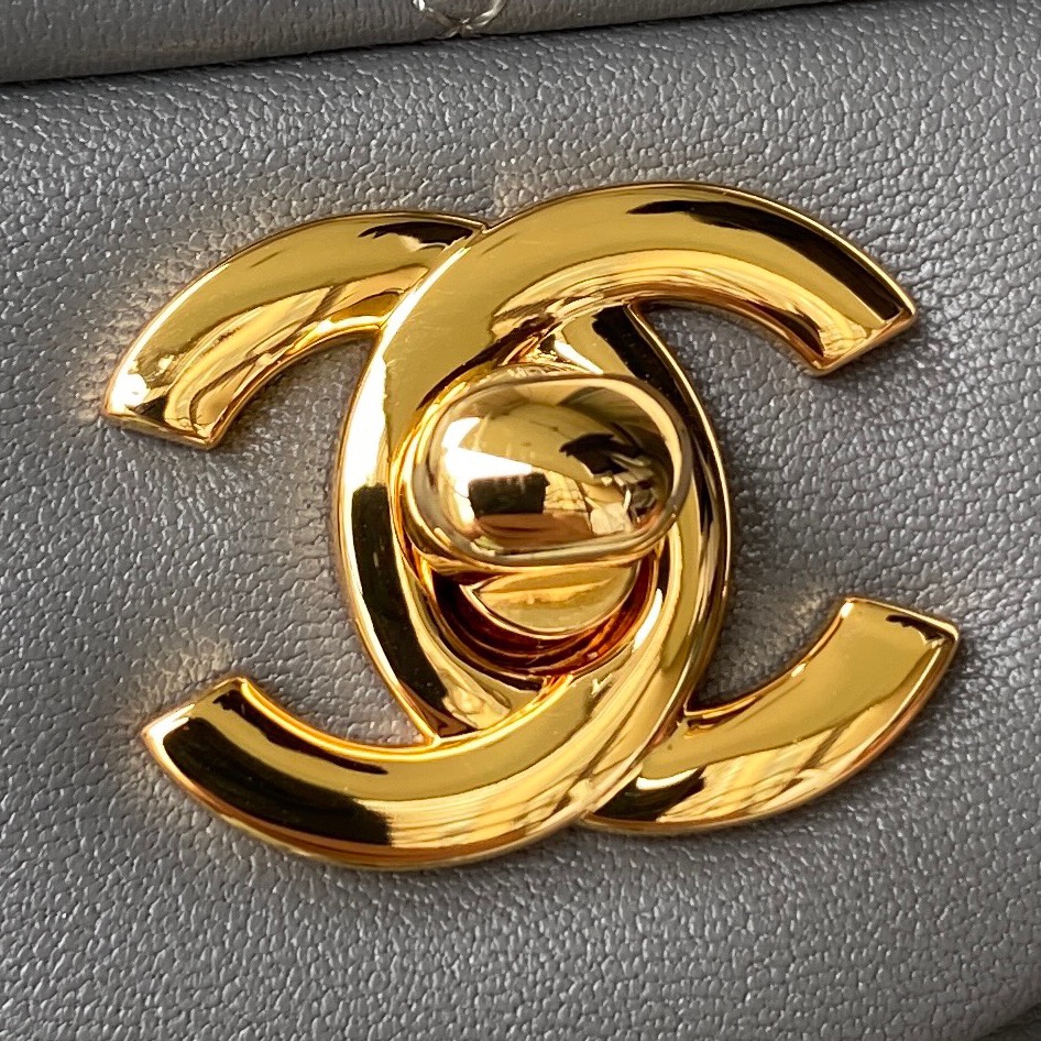 CHANEL CLASSIC 11.12 HANDBAG Lambskin & Brown Metal Dark Grey-A01112