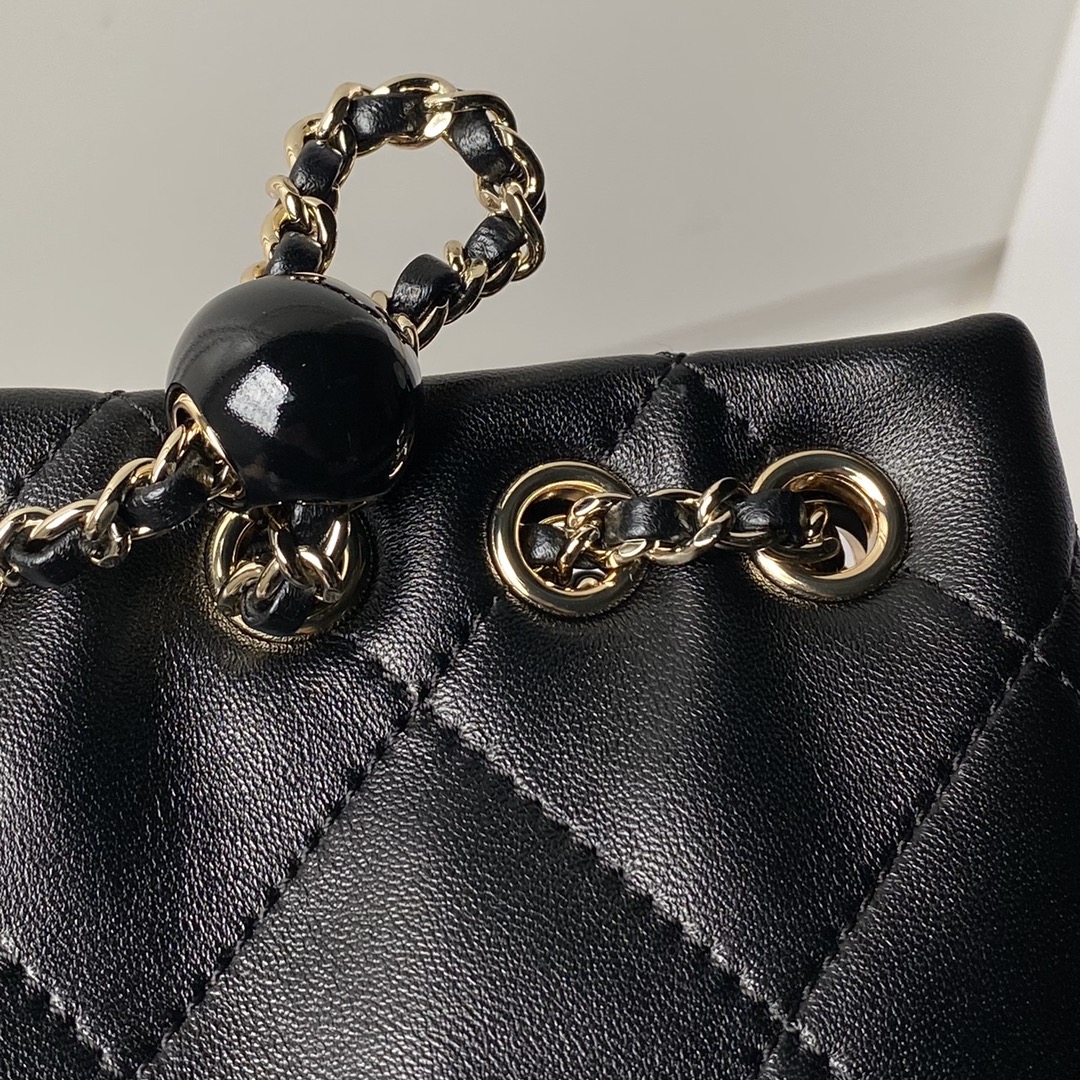 CHANEL Backpacks Shiny Lambskin & Gold-Tone Metal Black-AS4810