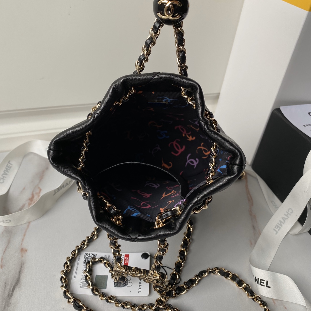 CHANEL Backpacks Shiny Lambskin & Gold-Tone Metal Black-AS4810