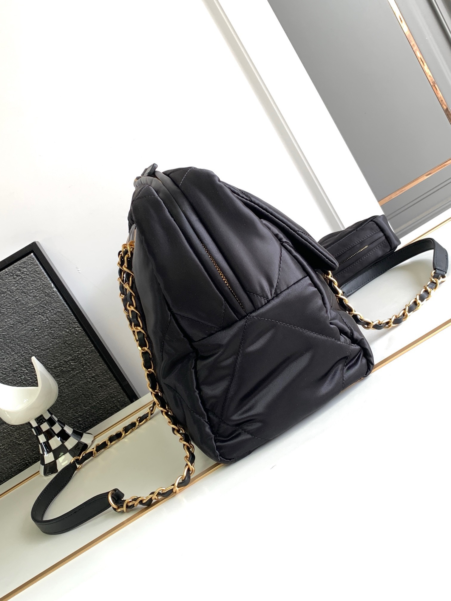 CHANEL Large Bowling Bag Satin and gold metal black-AS4776