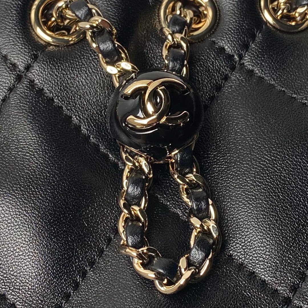 CHANEL Backpacks Shiny Lambskin & Gold-Tone Metal Black-AS4810